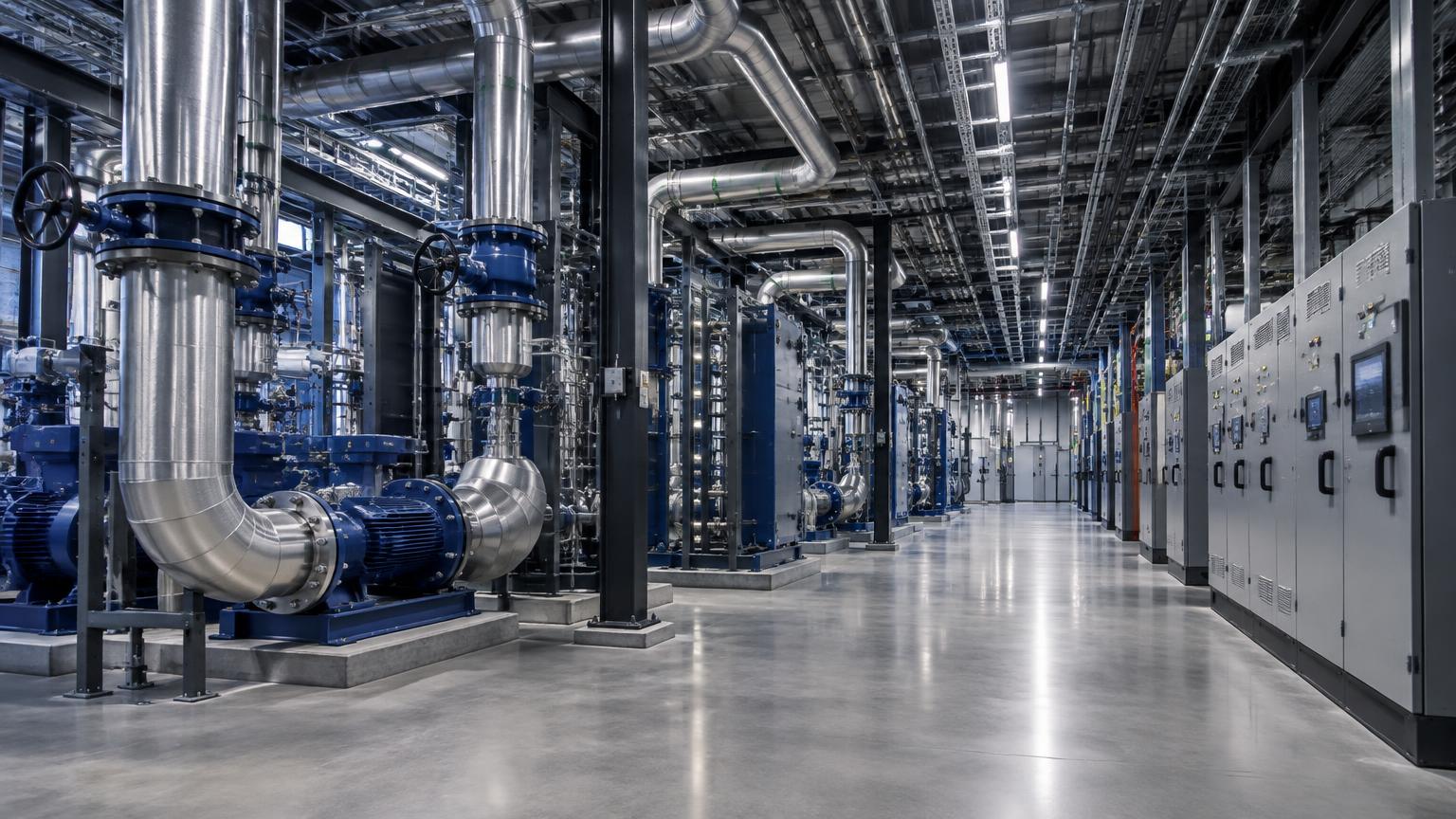 Infraestrutura técnica de Data Center de nova geração com sistemas de resfriamento integrados.